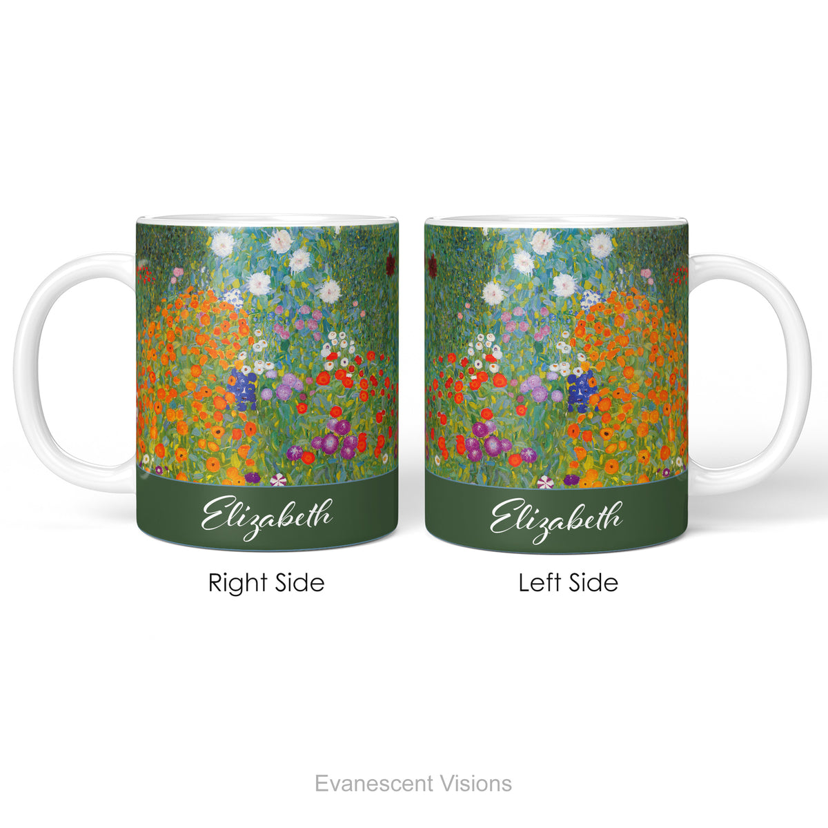 Right and left side views of the Bauerngarten floral ceramic mug.