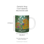 Height and width dimensions for the Bauerngarten personalised floral ceramic mug. 