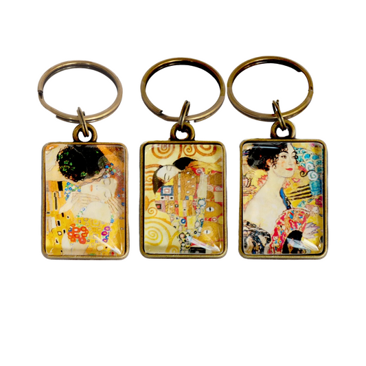 Klimt Kiss, Embrace, Lady with a Fan Double Sided Keyring