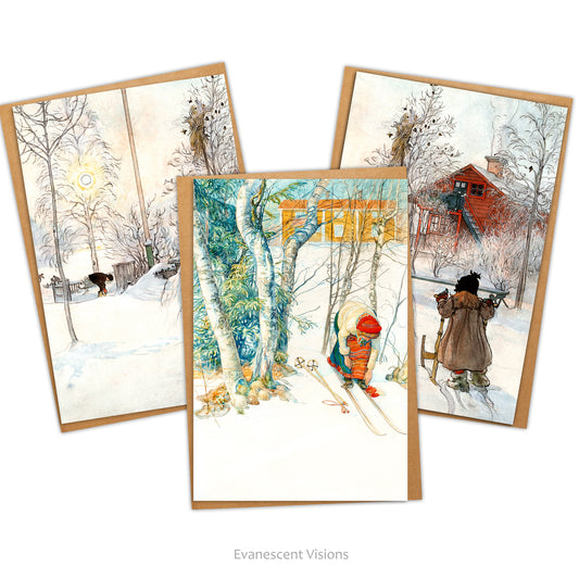 Snowy landscape and Winter or Christmas Art Cards