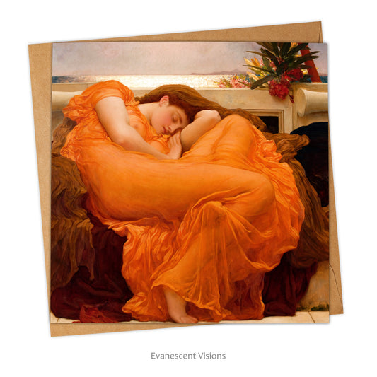 Card and envelope with design of Frederic Leighton's 'Flaming June'