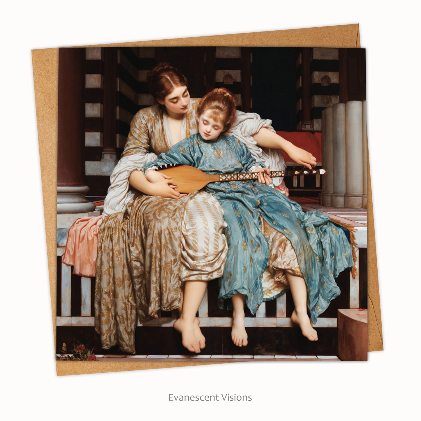 Card and envelope with image of Frederic Leighton's 'The Music Lesson'