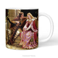 Ceramic mug with painting 'The End of the Song', depicting medieval lovers 'Tristan and Isolde, by Edmund Blair Leighton.