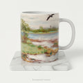 Ceramic mug featuring painting Landscape With Cranes at the Water' by  Bruno Liljefors