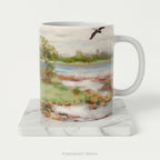 Ceramic mug featuring painting Landscape With Cranes at the Water' by  Bruno Liljefors