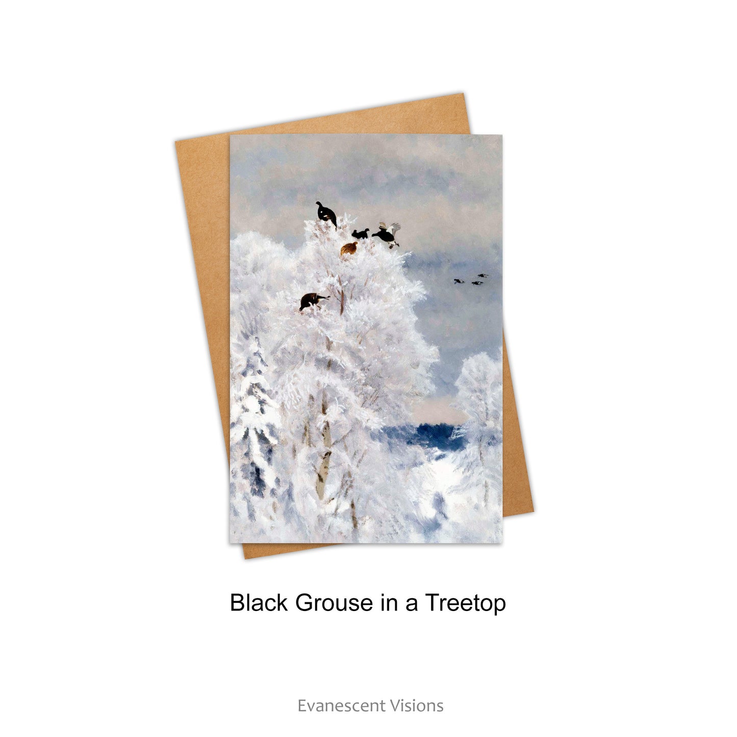 Snowy Winter Scenes art cards with Black Grouse in a Treetop design.