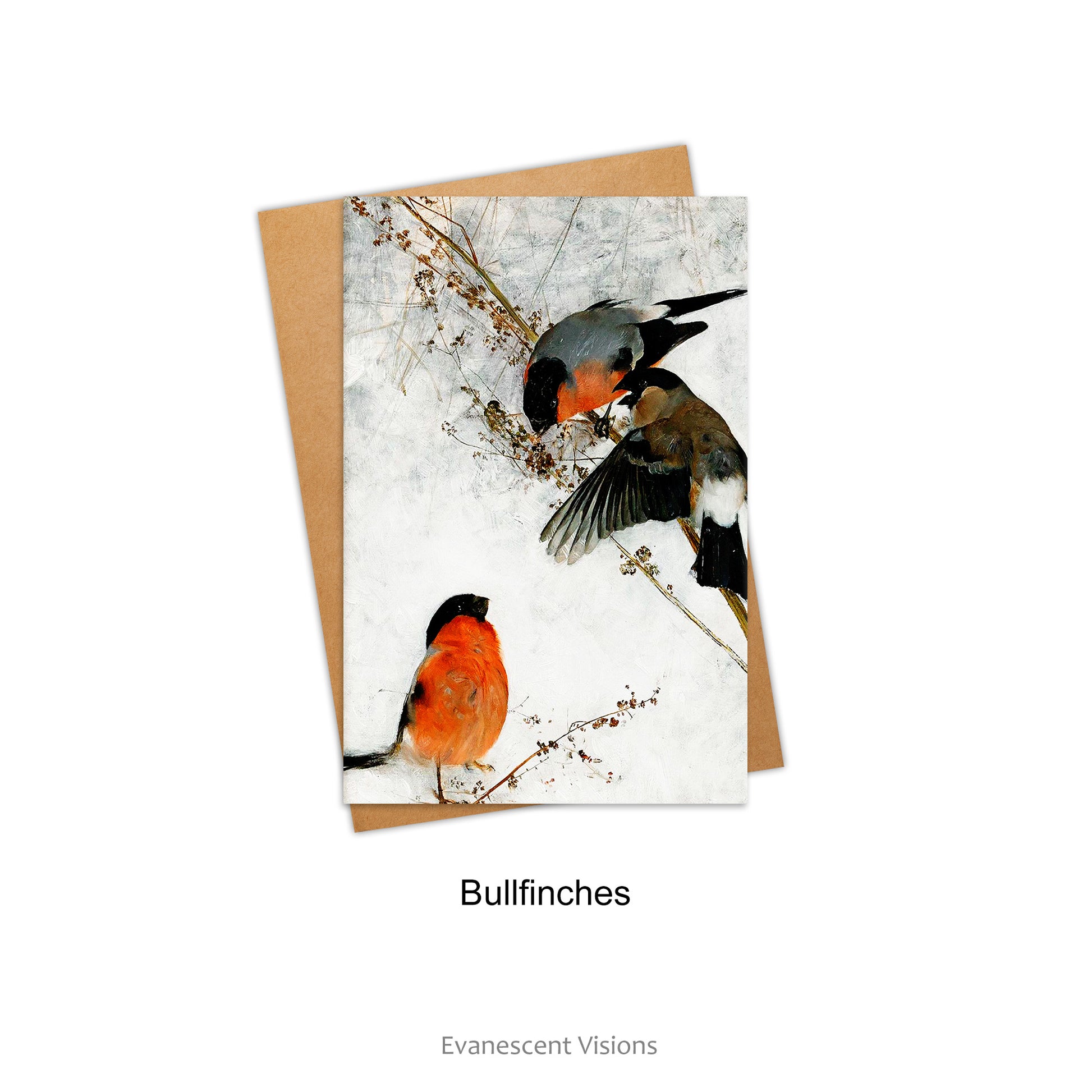 Snowy Winter Scenes art cards with Bullfinches design 