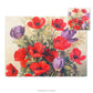 Placemat and coaster with design of red and purple poppies by early 20th century artist G.V. Geffen