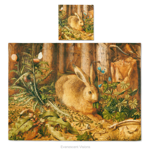 Placemat and coaster with design 'A Hare in the forest' by Hans Hoffmann (1530-1592).