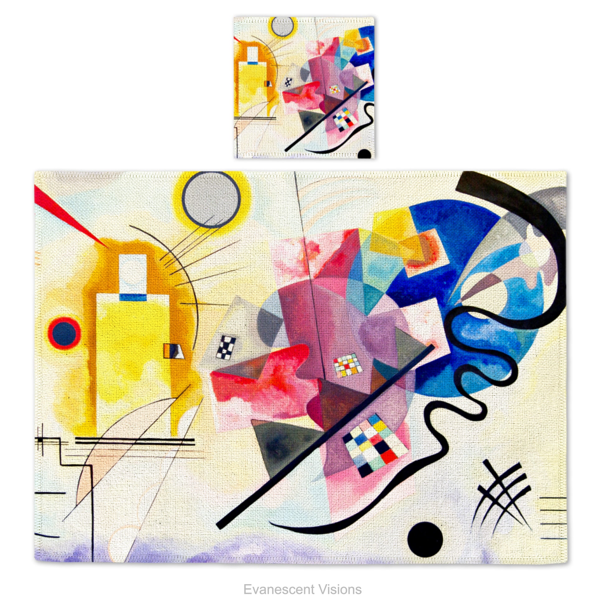 Placemat and coaster with the artwork 'Jaune, Rouge, Bleu' by artist Wassily Kandinsky (1866-1944)
