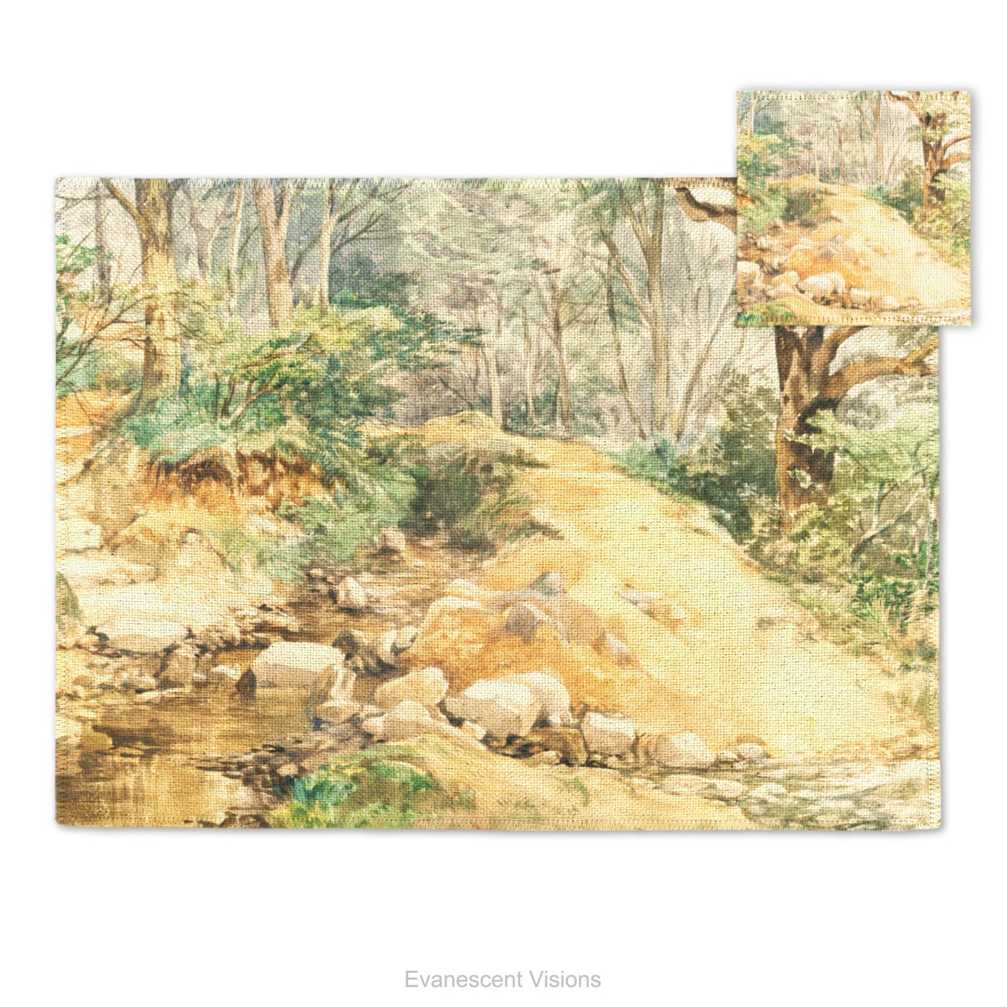 Placemat and coaster with design from artwork 'Woodland Scene with a Path Across a Stream' by John Middleton (1827–1856). 