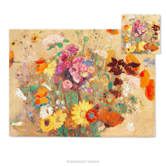Placemat and coaster with design from 'Bouquet of Wildflowers' by Odilon Redon.