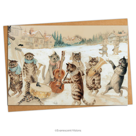 Humorous Cats Carol Singing Winter Holiday Christmas Card with envelope