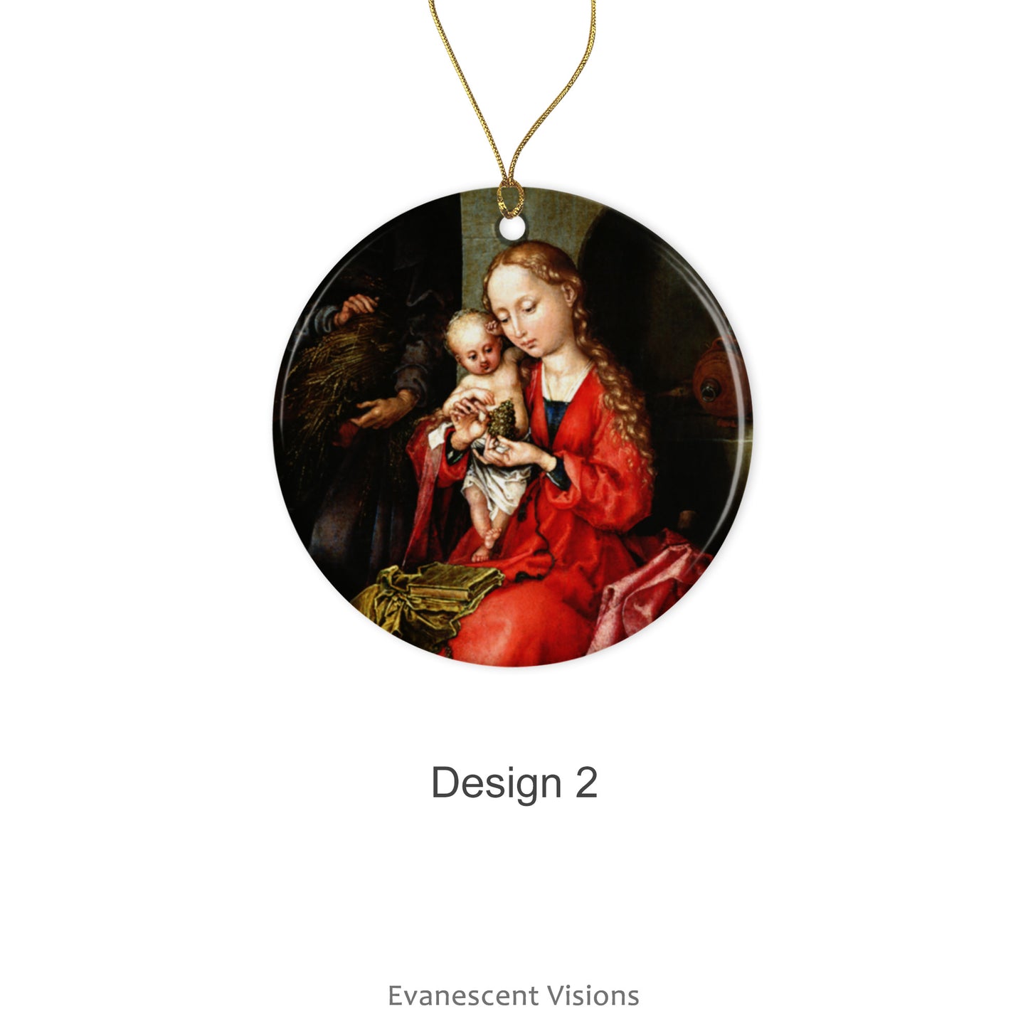 Ceramic Christmas ornament with detail of the painting 'The Holy Family' by Martin Schongauer