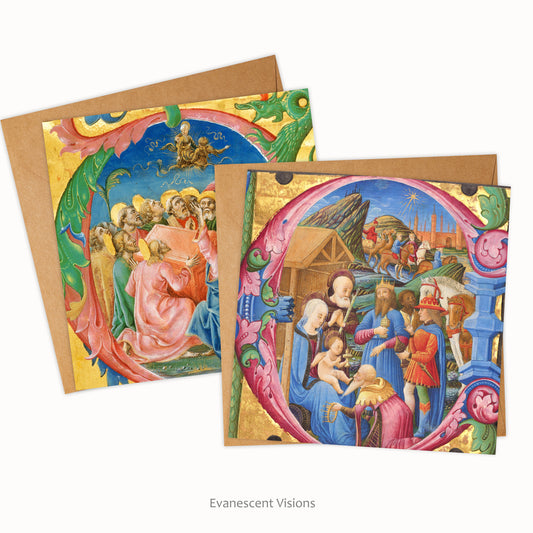 Christmas Medieval Illuminations Religious Greeting Cards with envelopes