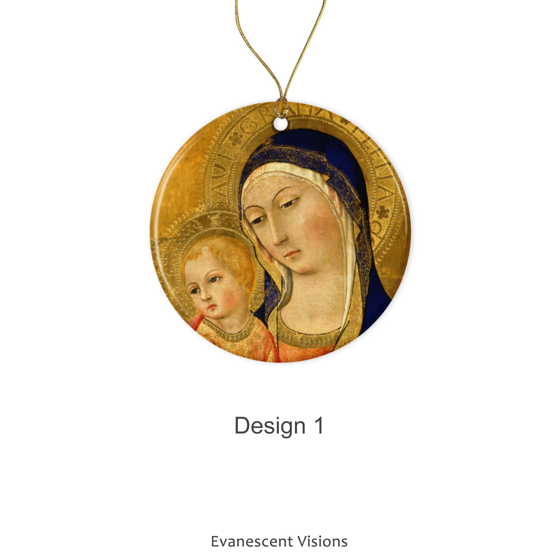 Design option 1 of the Madonna and Child ceramic Christmas ornament