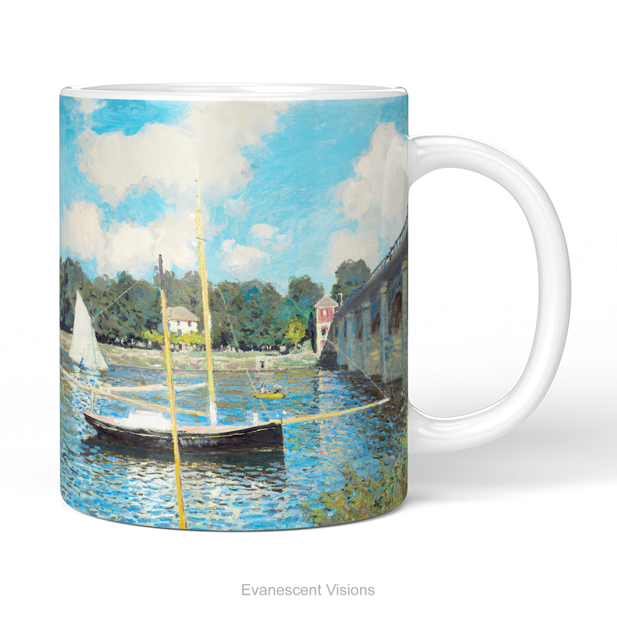 Ceramic mug with a print of  impressionist painting 'Bridge at Argenteuil' by Claude Monet 