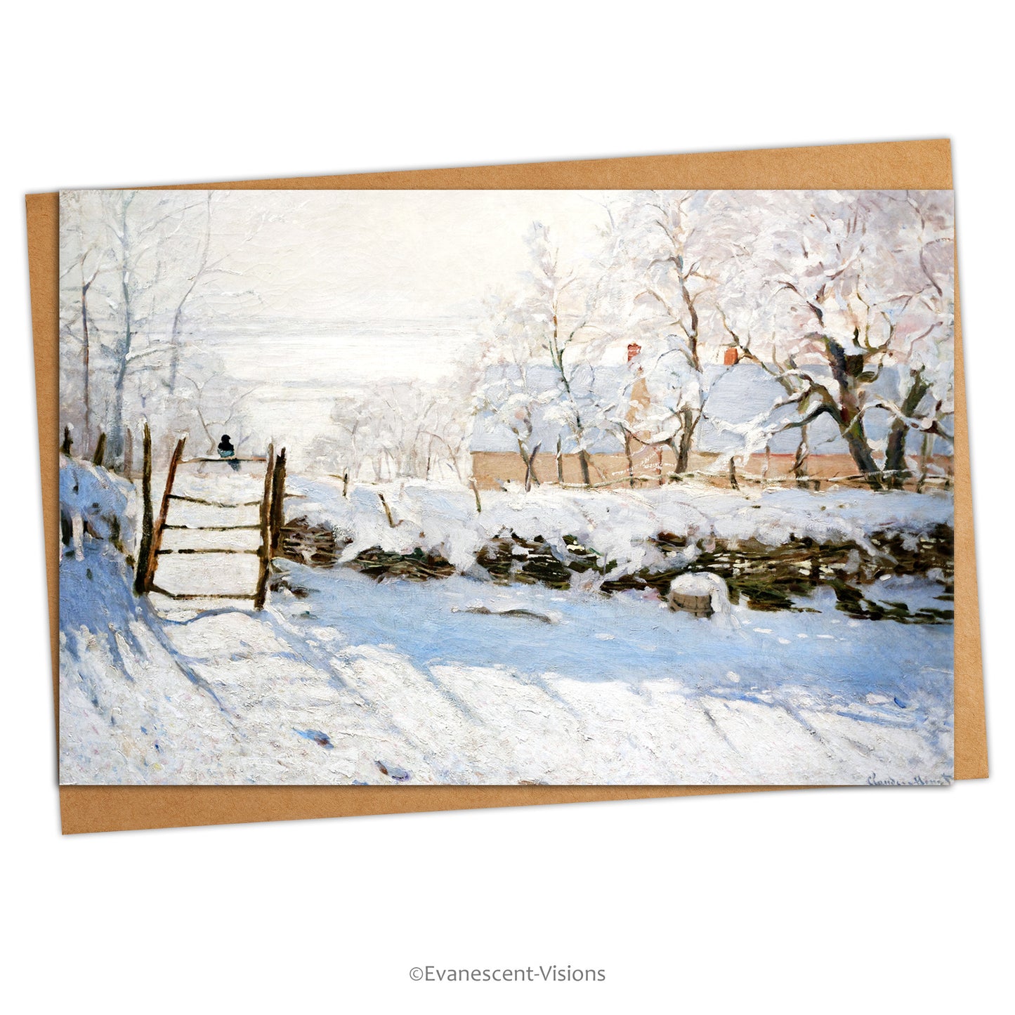 Monet Magpie winter scene art card with envelope