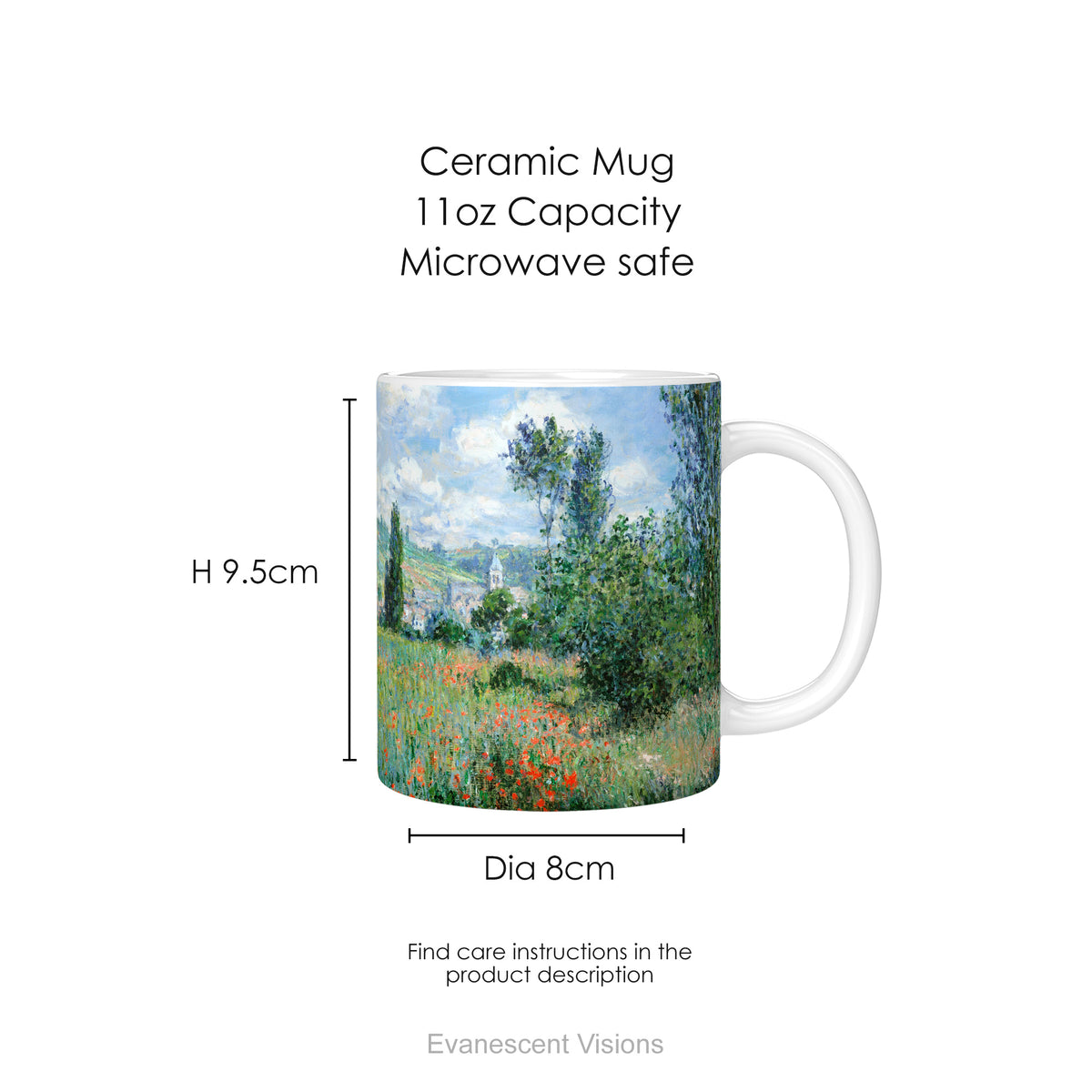  'View of Vétheuil' ceramic mug dimensions.