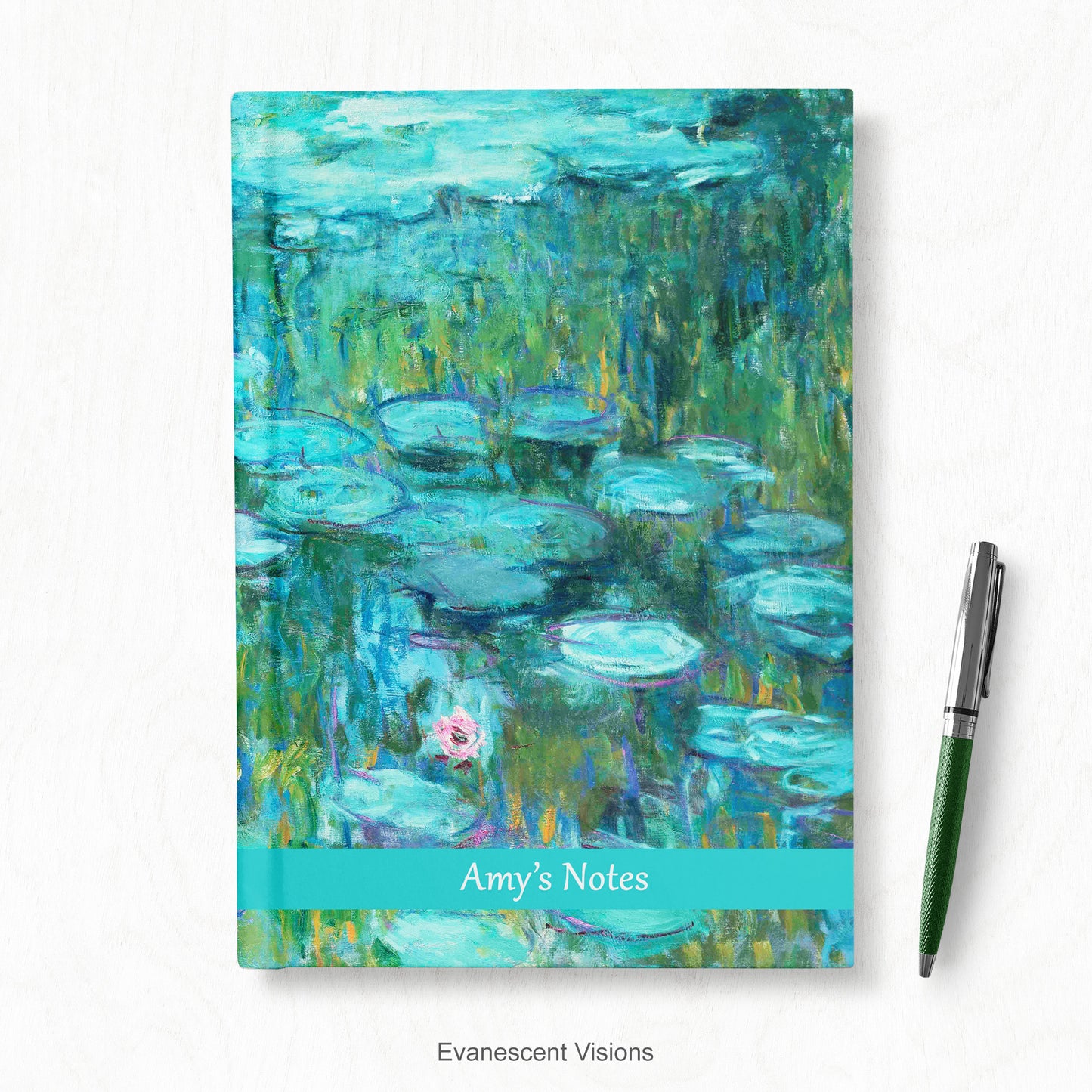 Water Lilies Artistic Personalised Notebook, Hardback A4, A5, Claude Monet Painting