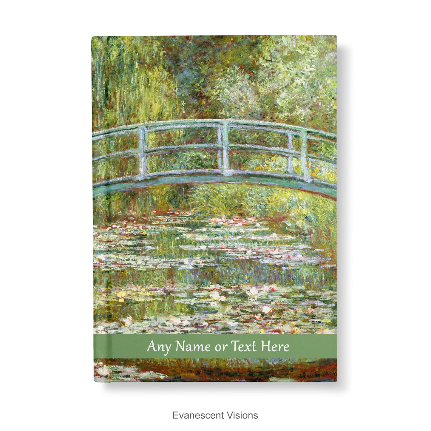 Personalised Notebook, A4, A5, decorated  with 'Claude Monet Bridge over a pond of Water Lilies' art