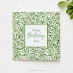A square Happy Birthday Personalised Card with 'Willow Bough' pattern designed by William Morris.