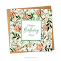 A square floral birthday personalised card with design 'Jasmin' by William Morris.