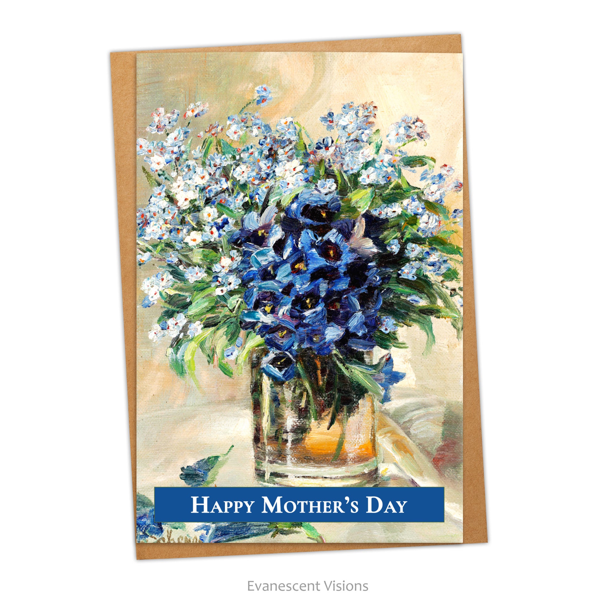 Card and envelope with 'Spring Flowers in a Glass Vase' by Rosa Scherer  and 'Happy Mother's Day' on front.