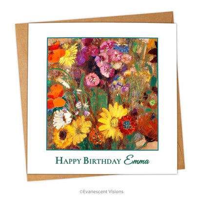 Wildflowers Bouquet Personalised Name Birthday Card with envelope