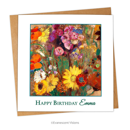 Wildflowers Bouquet Personalised Name Birthday Card with envelope