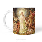 A  ceramic mug featuring artwork 'The Quarrel of Oberon and Titania' by Joseph Noel Paton.