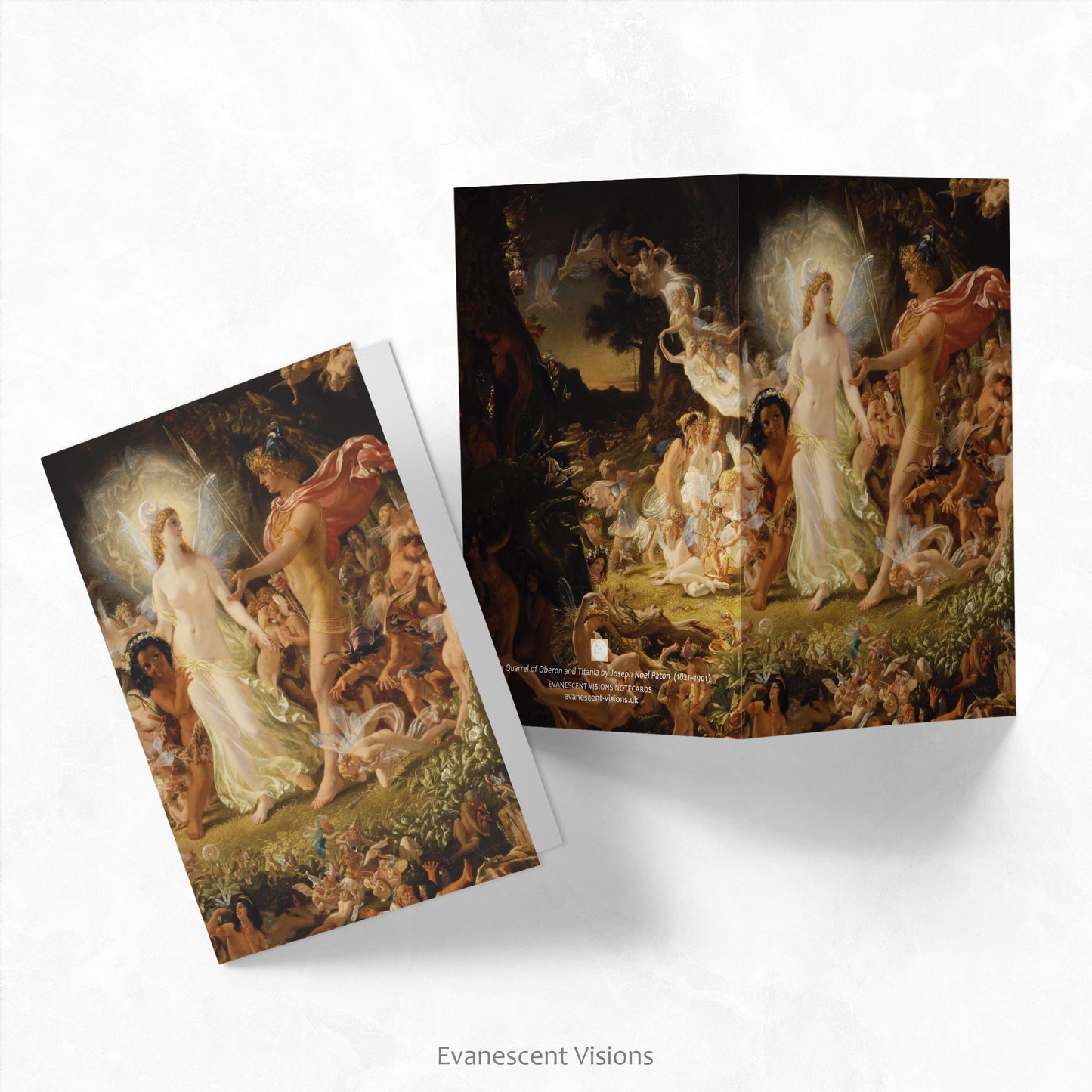 Front and back views of the Quarrel of Oberon and Titania Art Notecard