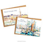 Two Father's Day cards and envelopes with paintings by Paul Signac, showing fishing boats in port.