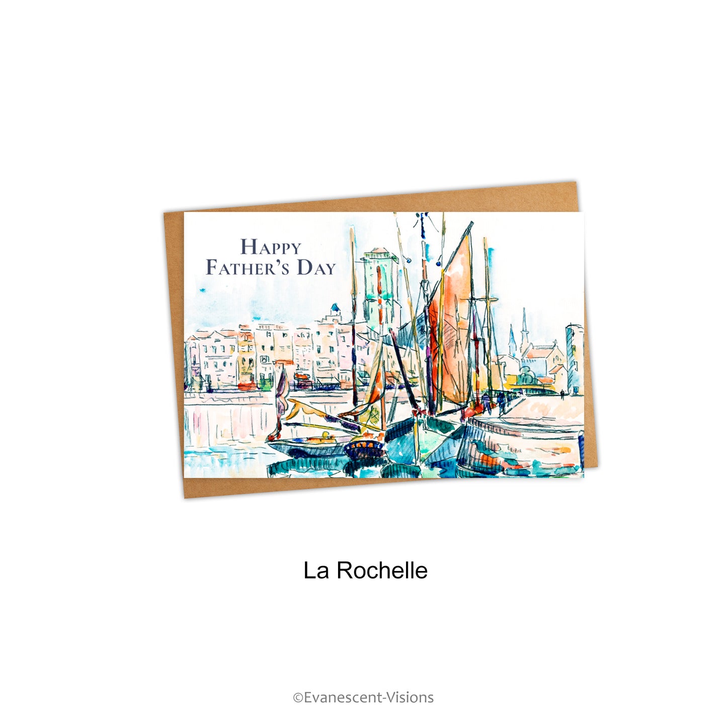 Card and envelope, image on card 'La Rochelle' painting by Paul Signac.