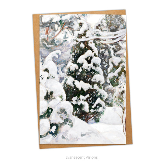 Juniper Tree in Snow Winter Holiday or Christmas Card with artwork 'Juniper tree in snow' by Pekka Hanolen.