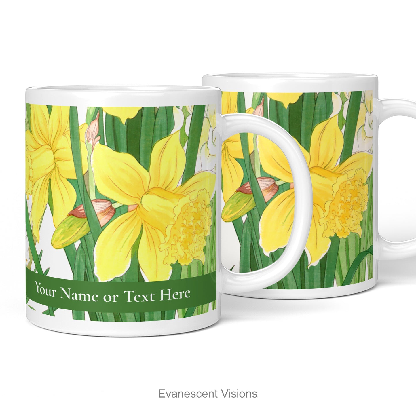 Personalised mug with design from a woodblock painting of Spring Daffodil Flowers by artist Kônan Tanigami (1917-1924)