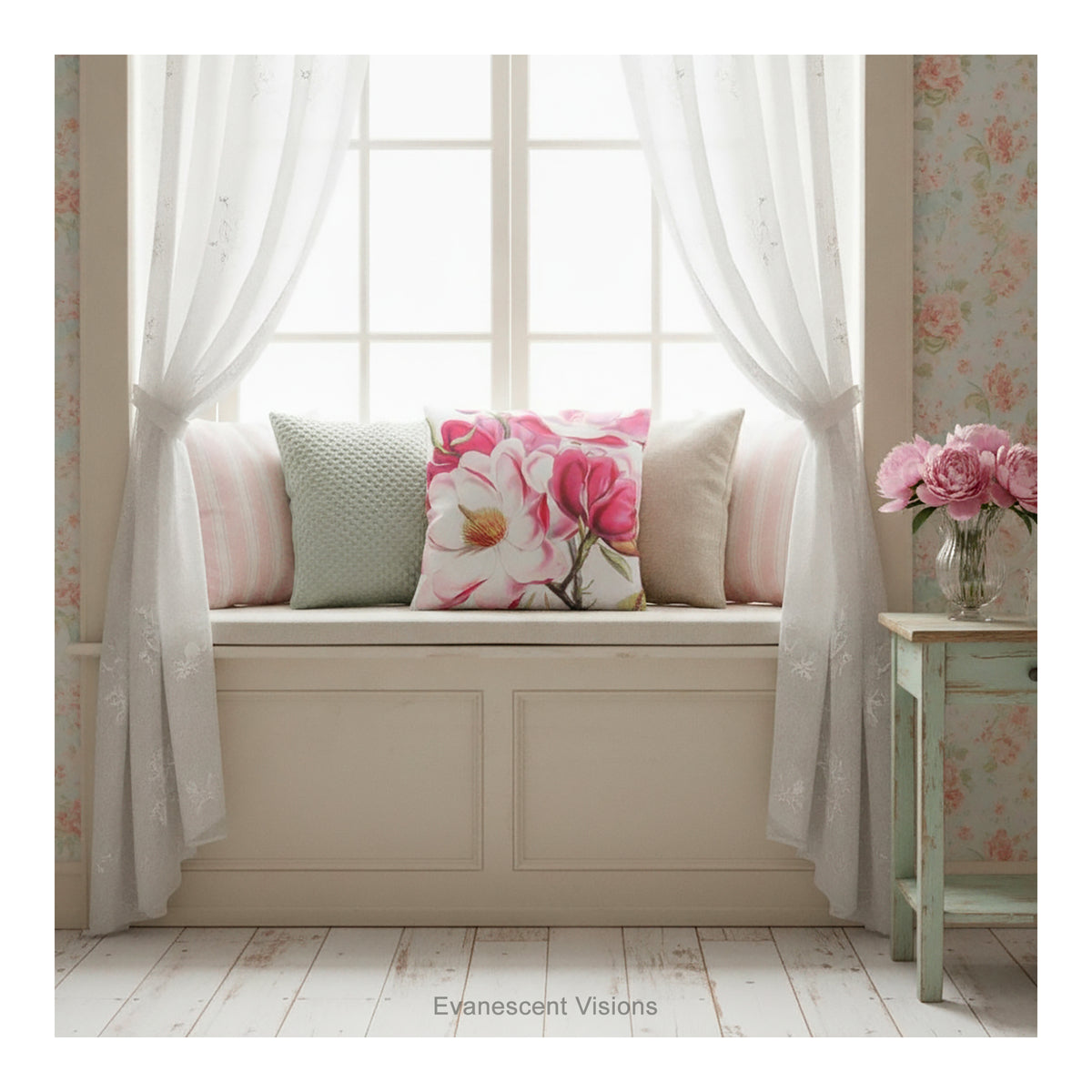 Pink Magnolia Floral Decorative Cushion