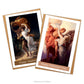 Two cards and envelopes with the images 'The Storm' by Pierre Auguste Cot and 'Day and the Dawnstar' by Herbert James Draper.