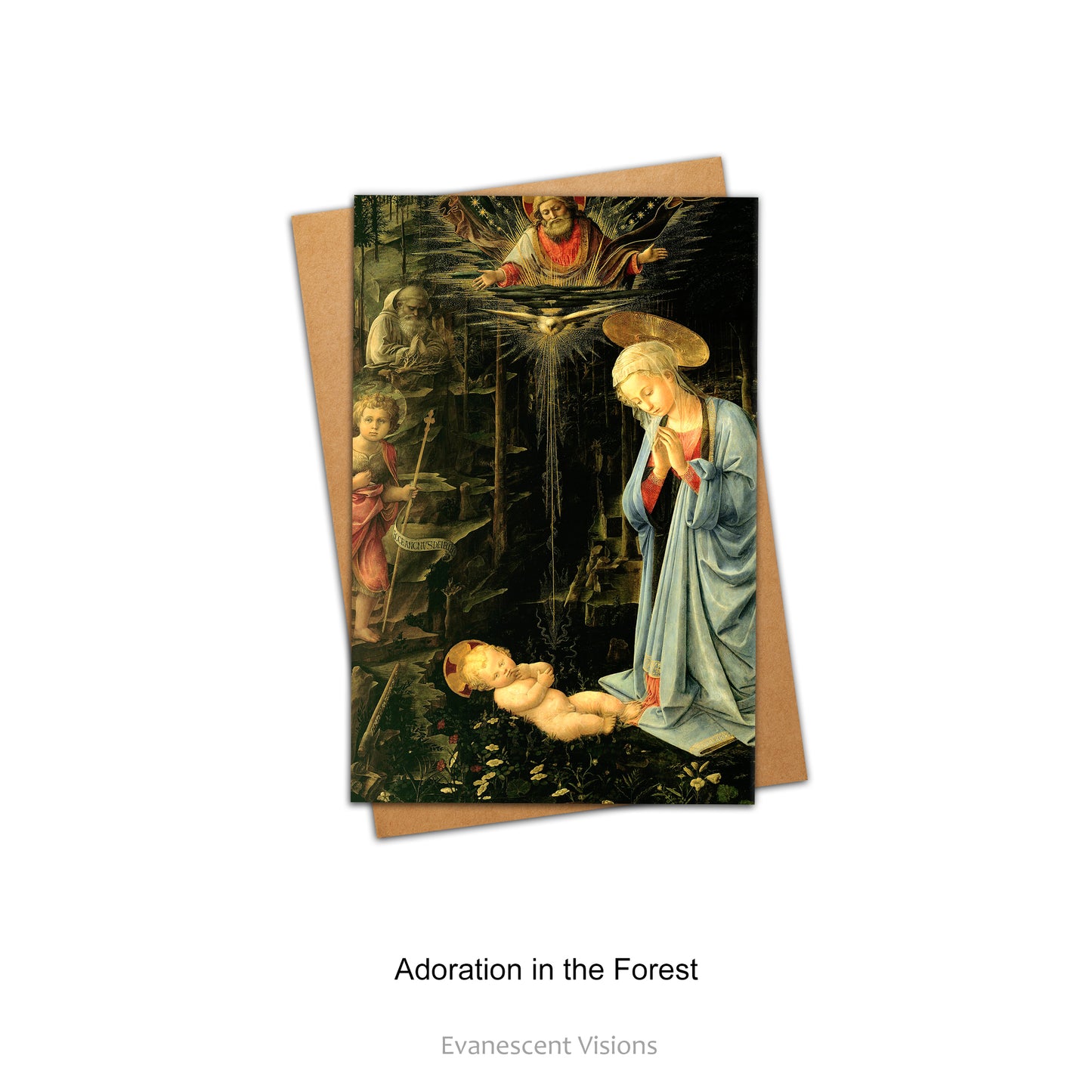 Card with envelope. Design Adoration in the Forest by Fra Filippo Lippi