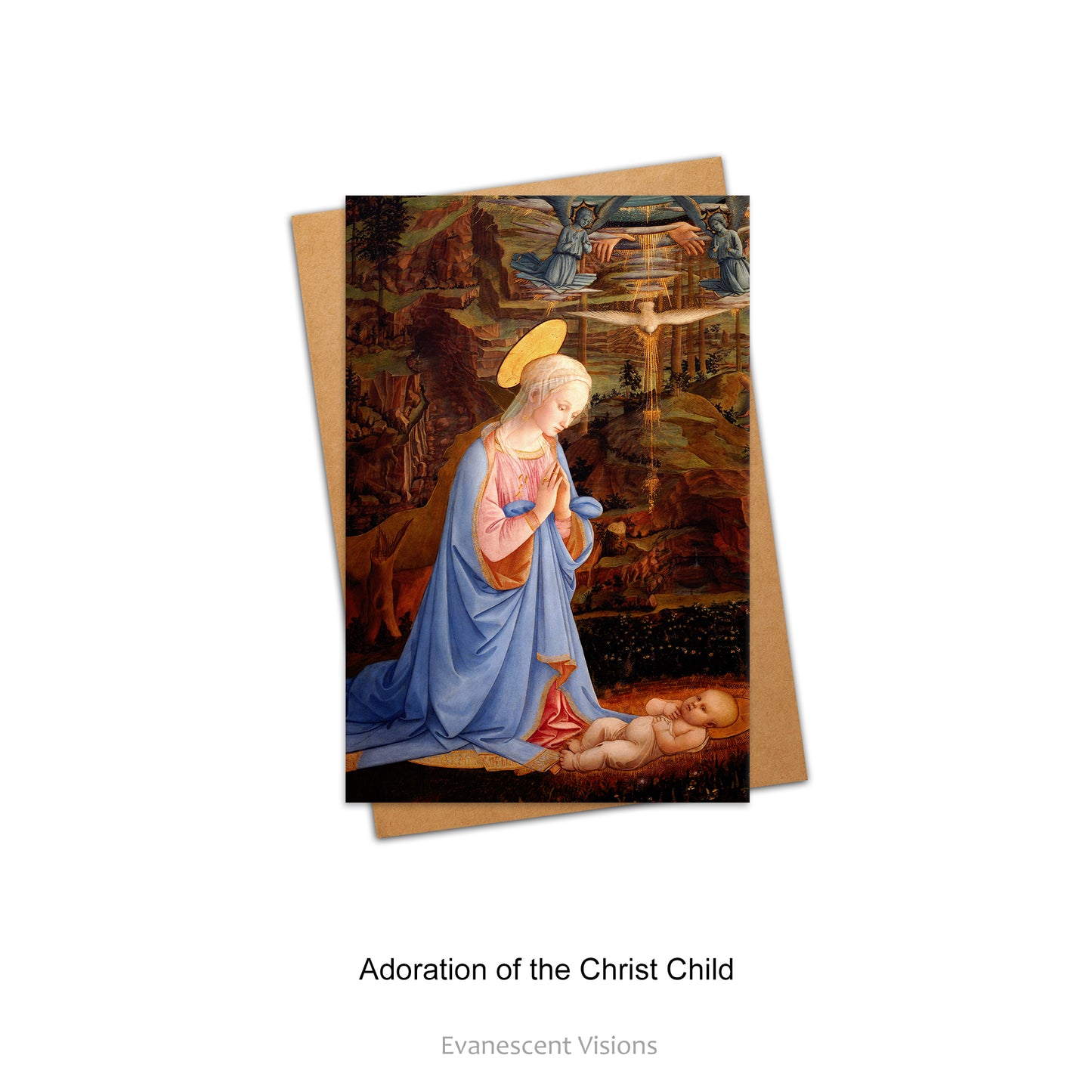 Card and envelope. Design Adoration of the Christ Child by Fra Filippo Lippi