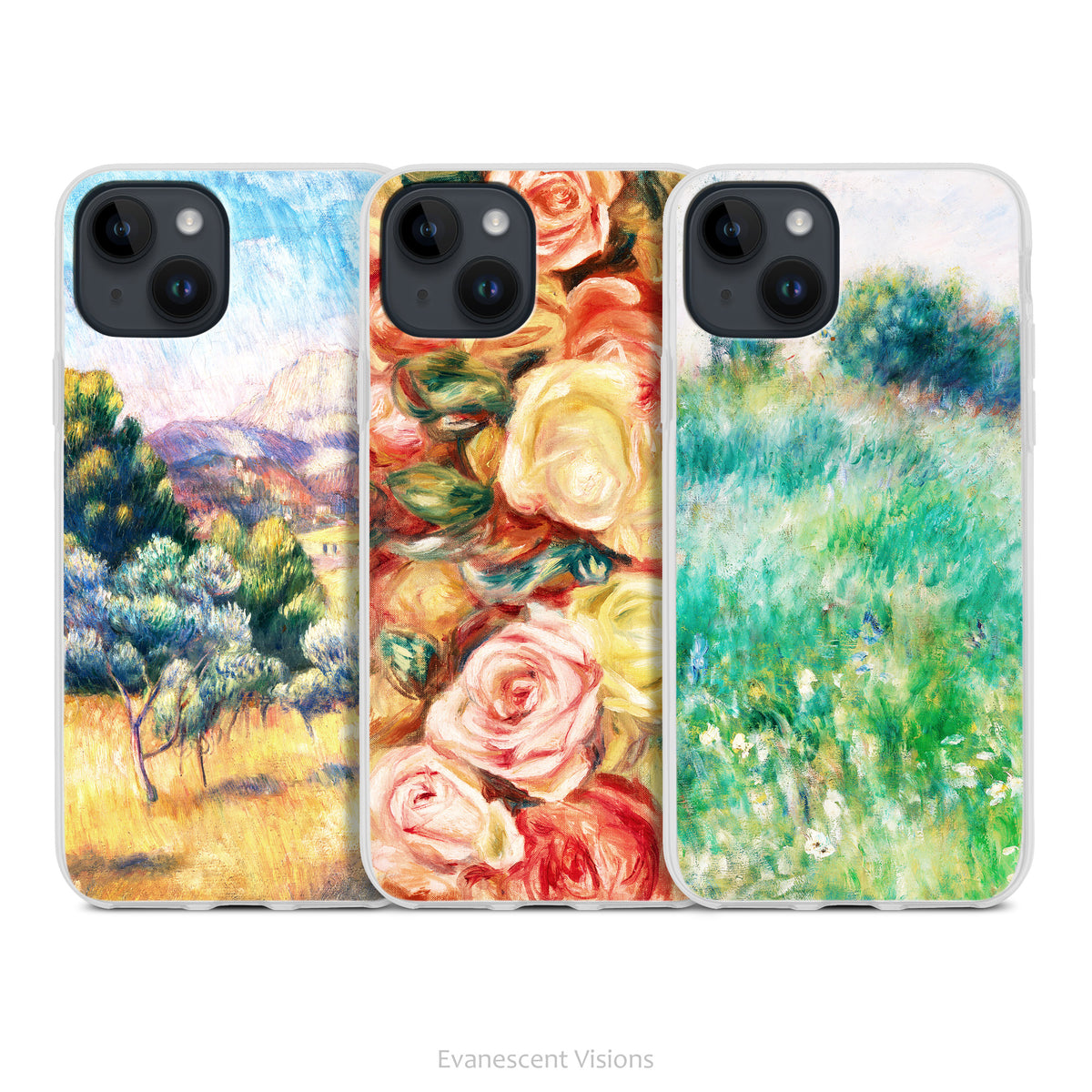 Renoir Impressionist Art Phone Case for iPhones, Floral or Landscape, Roses, Victoire, Prairie