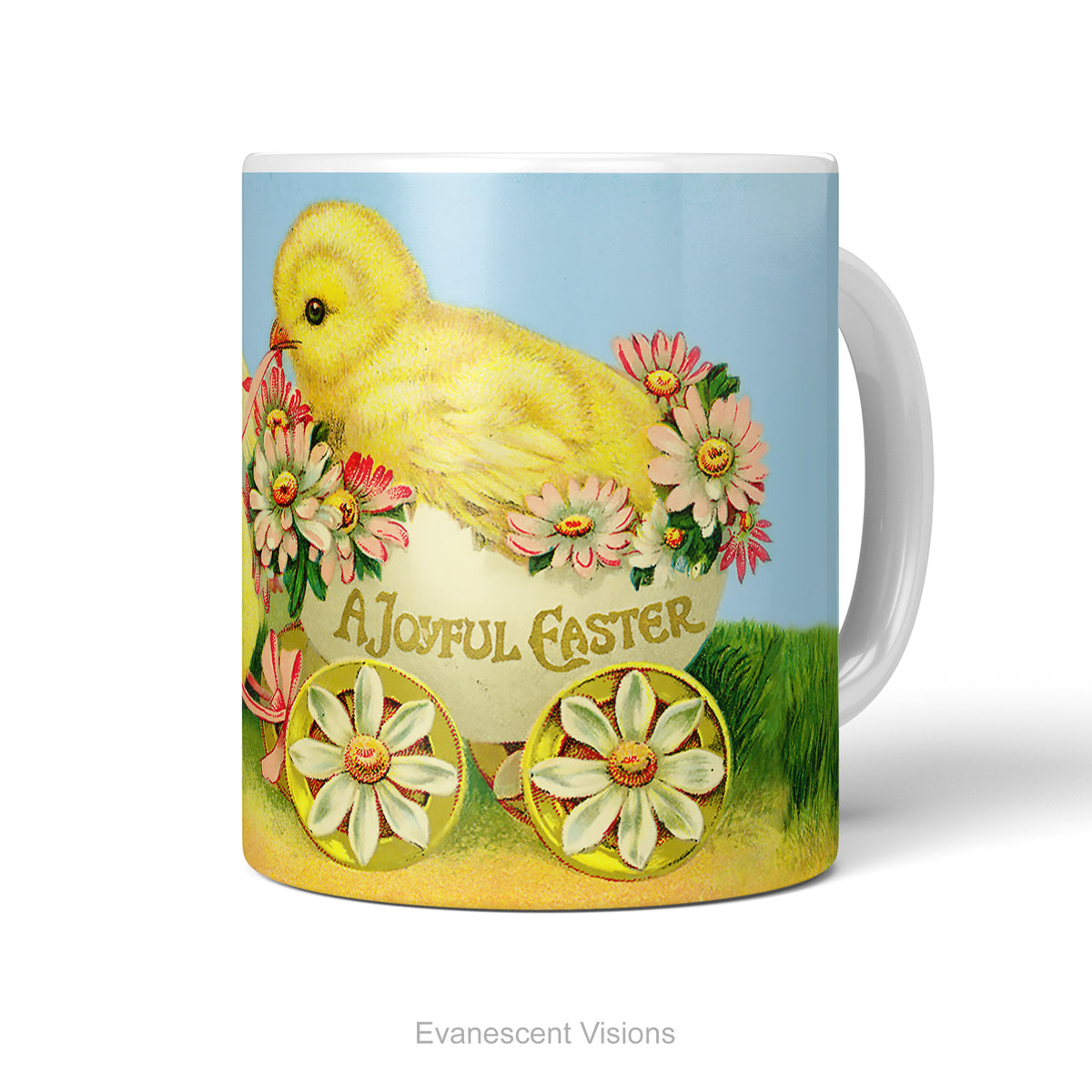 Ceramic mug with vintage design of Easter Chicks and Easter egg.