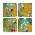 Set of 4 Coasters decorated with four different details of Gustav Klimt's painting Bauerngarten (Cottage Garden)