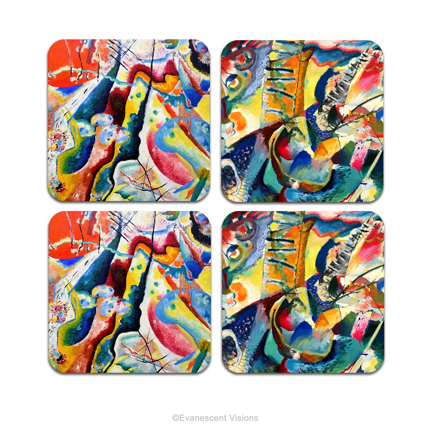 Kandinsky Colourful Abstract Art Drinks Coasters Set of 4