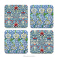 Set of 4 coasters with patterned images from the 'Snakeshead' and 'Kennet' designs by William Morris
