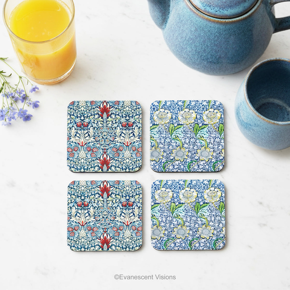 William Morris Patterned Drinks Coasters Set of 4