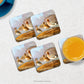 Set of 4 Wigeon Ducks Nature Drinks Coasters on a kitchen surface with drinks