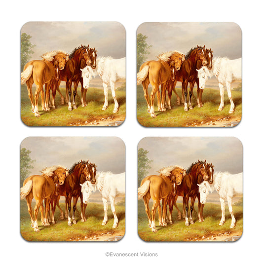 Set of 4 Horses in Nature Drinks Coasters with detail from painting 'Horses, after Carl Wahlbom' by Magnus von Wright