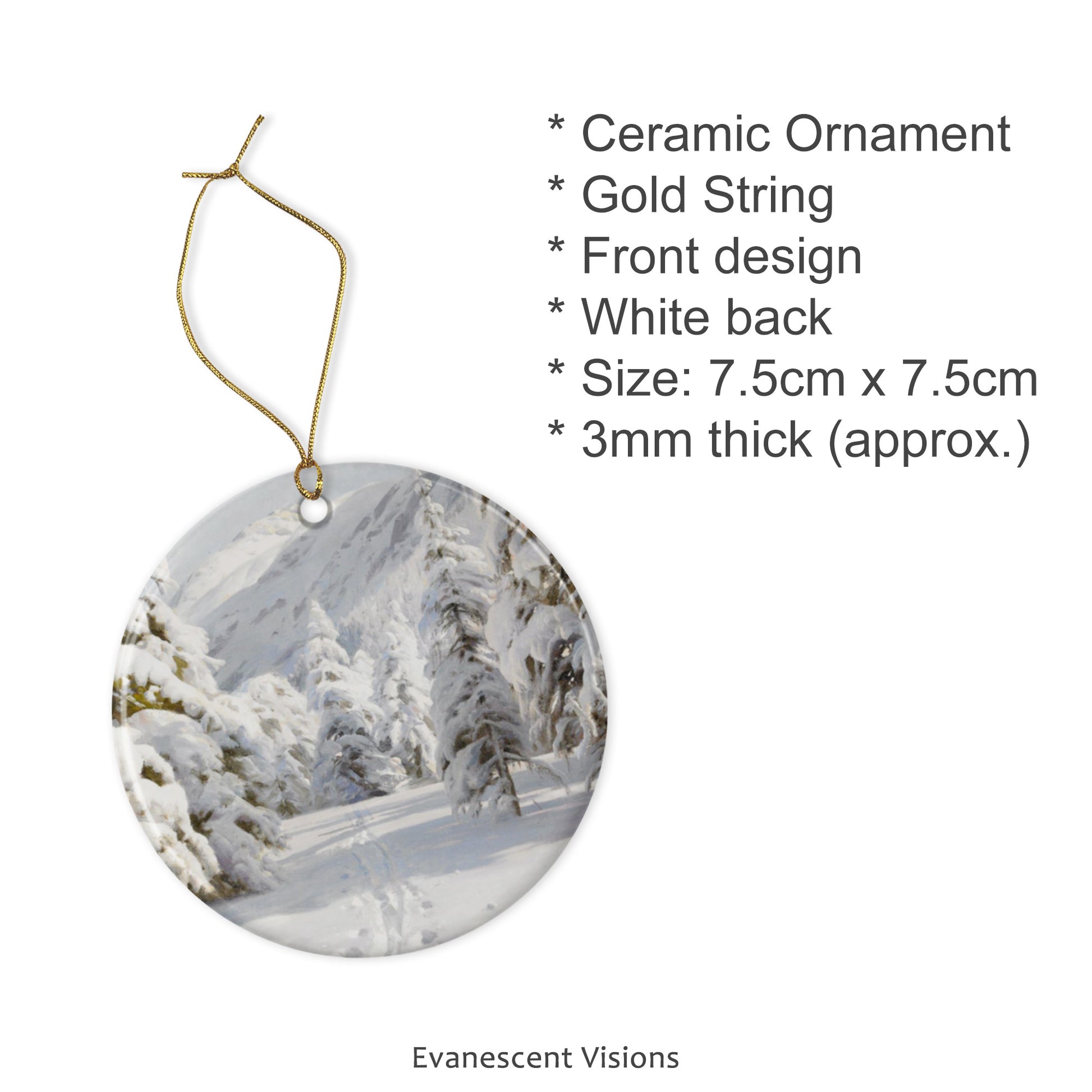 Product details for the Winter Landscapes ceramic Christmas ornament