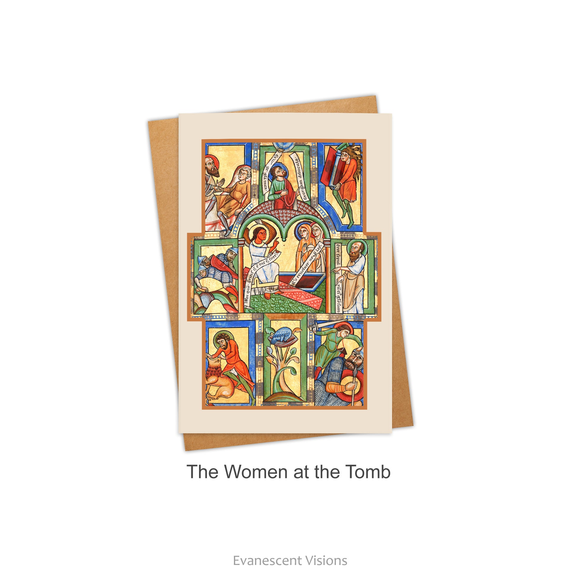 Card and envelope. Image on card is a Medieval Illumination from the Stammheim Missal, 'The Women at the Tomb.'